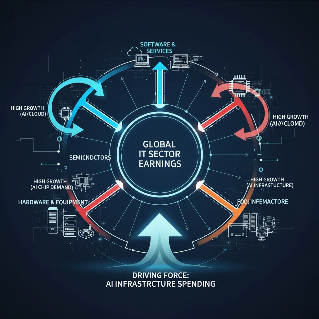 Breakdown of Information Technology sector earnings drivers, focusing on semiconductor and AI infrastructure demand.