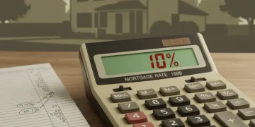 Financial ledger showing 10% down payment calculation for a house, representing current mortgage accessibility.