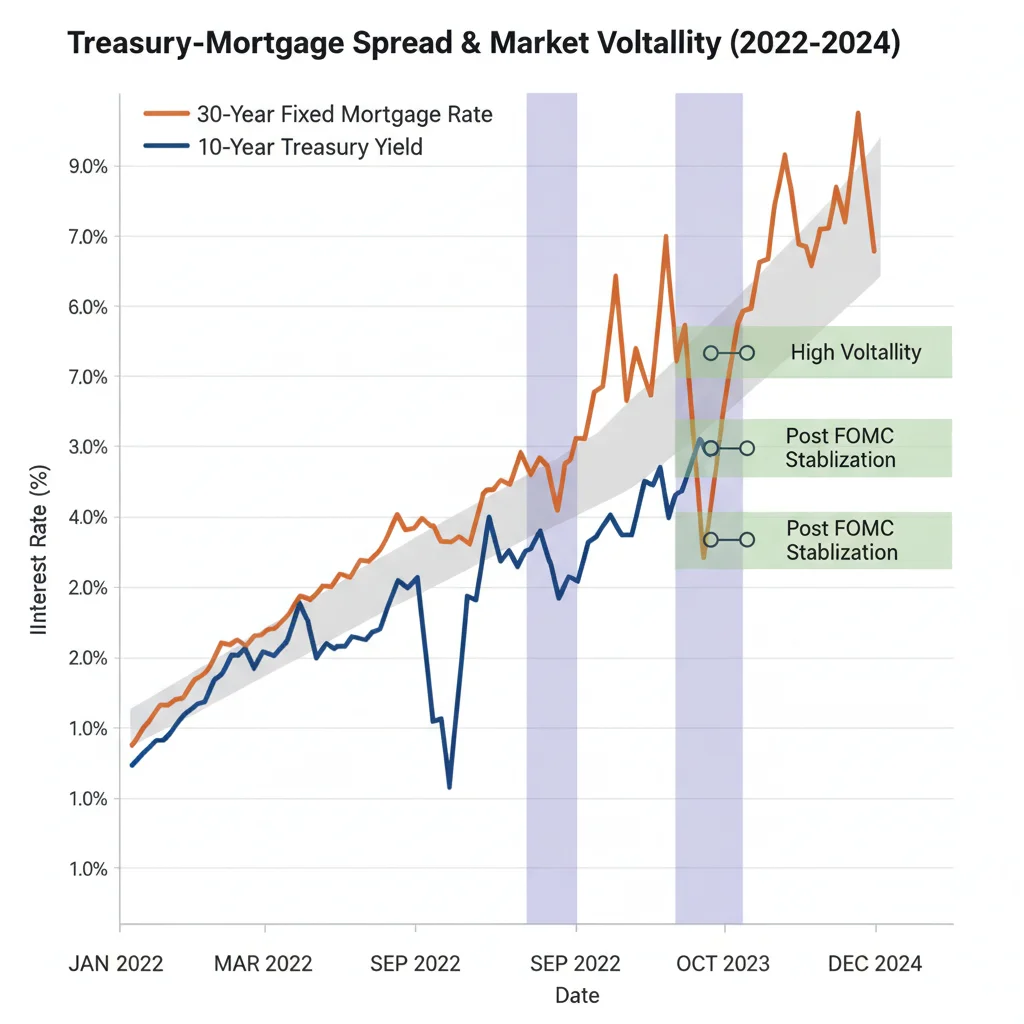 Historical chart comparing 10-year Treasury yield and 30-year mortgage rate spread.