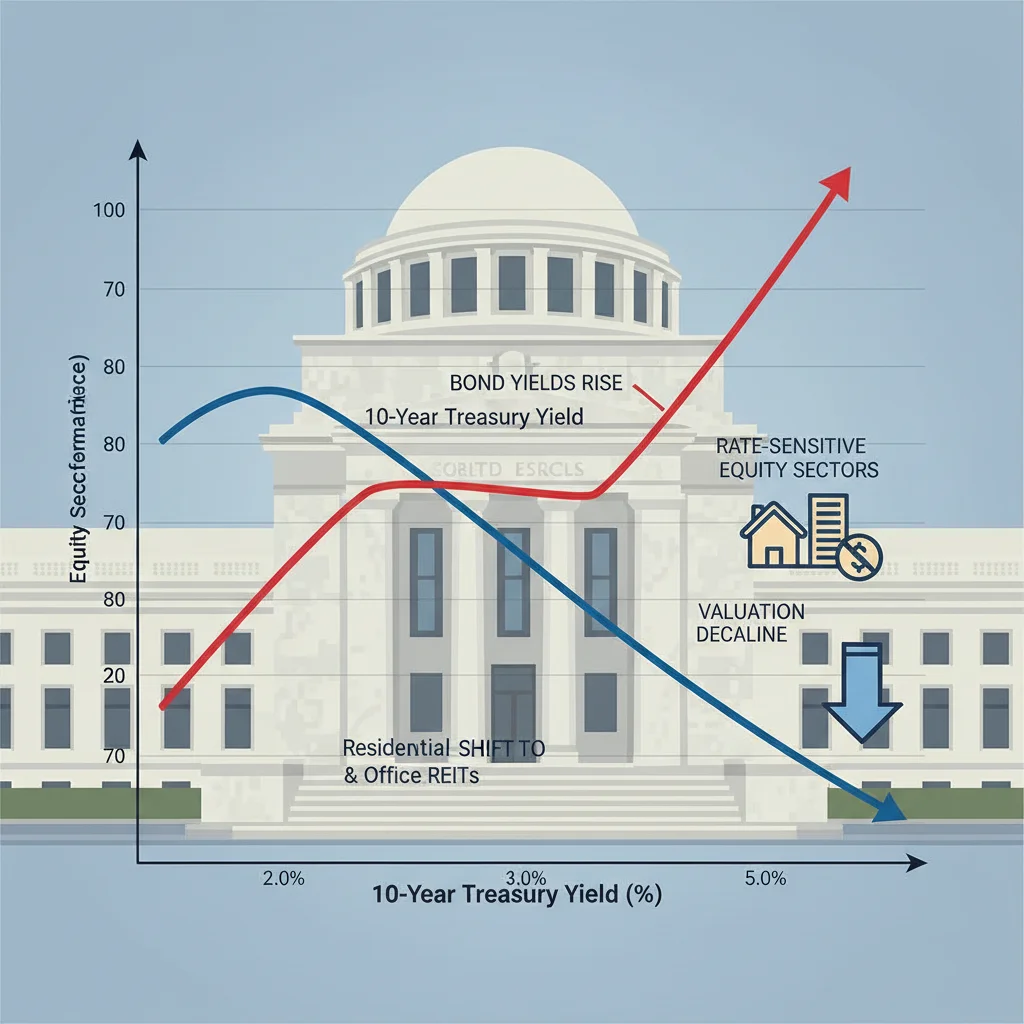 Graphic showing the correlation between 10-year Treasury yields and REIT sector performance.