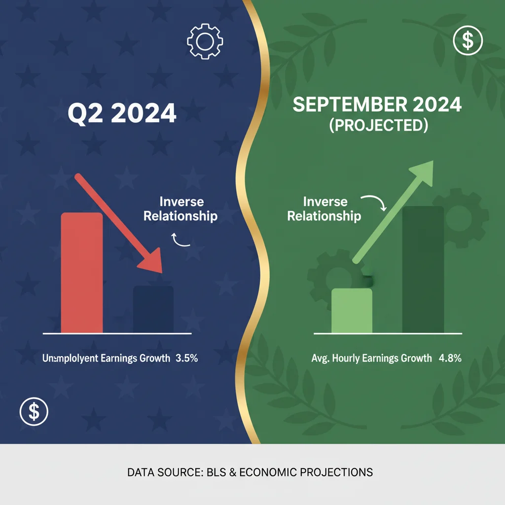 Chart comparing US unemployment percentage change with average hourly earnings growth rates.