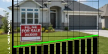 Graphic illustrating near-zero home price appreciation, symbolizing a slowdown in the housing market.