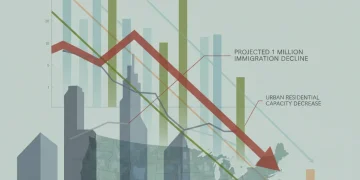 Chart showing projected 1 million decline in US immigration and corresponding dip in housing demand forecasts for 2025.