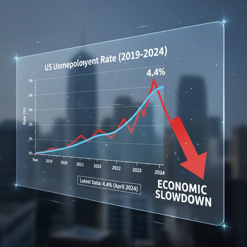 Chart showing five-year trend of US unemployment rate spiking to 4.4 percent.