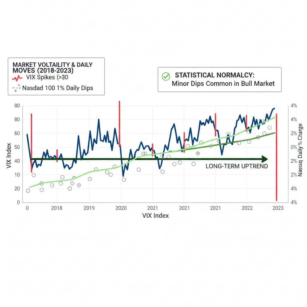 Historical comparison of Nasdaq 100 1% moves versus VIX volatility index