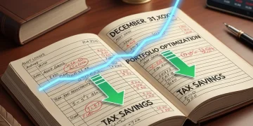 Financial ledger showing year-end tax-loss harvesting calculations and portfolio management.